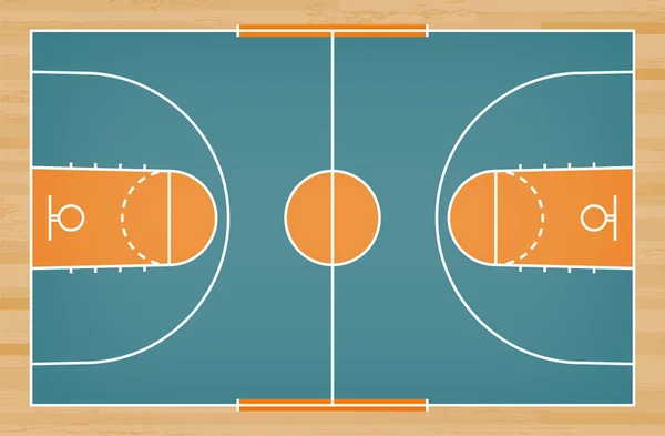 Basketbal Hof Vloer Met Lijn Houten Patroon Textuur Achtergrond Basketbalveld — Stockvector