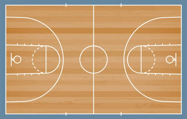 バスケット ボール コート床木目テクスチャ背景の線 バスケット ボールのフィールドです ベクトル図 — ストックベクタ