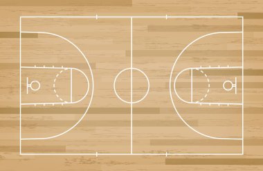 Basketbol mahkeme kat hatta ahşap desen doku arka plan ile. Basketbol alan. Vektör çizim.