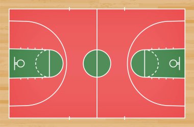 Basketbol mahkeme kat hatta ahşap desen doku arka plan ile. Basketbol alan. Vektör çizim.