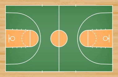 Basketbol mahkeme kat hatta ahşap desen doku arka plan ile. Basketbol alan. Vektör çizim.