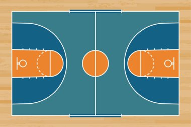 Basketbol mahkeme kat hatta ahşap desen doku arka plan ile. Basketbol alan. Vektör çizim.