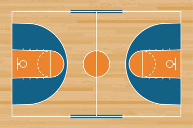 Basketbol mahkeme kat hatta ahşap desen doku arka plan ile. Basketbol alan. Vektör çizim.