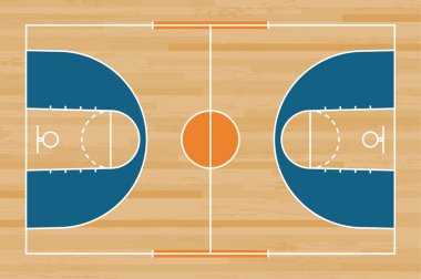 Basketbol mahkeme kat hatta ahşap desen doku arka plan ile. Basketbol alan. Vektör çizim.