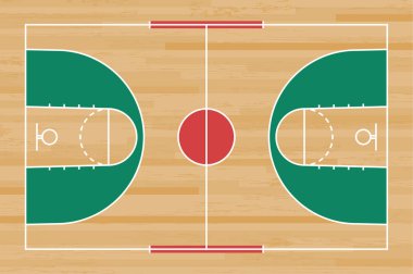 Basketbol mahkeme kat hatta ahşap desen doku arka plan ile. Basketbol alan. Vektör çizim.