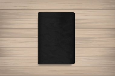 Siyah kapaklı ahşap arka plan için kitap. Vektör çizim.