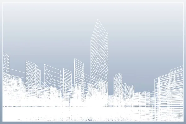 Abstrakter Drahtgitterstadthintergrund Perspektivisches Rendering Von Building Wireframe Vektorillustration — Stockvektor