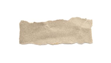 Beyaz arka planda geri dönüşümlü kağıt çubuğu. Kahverengi kağıt yırtılmış ya da yırtılmış kağıt parçaları kesme yolu ile beyaza izole edilmiş.