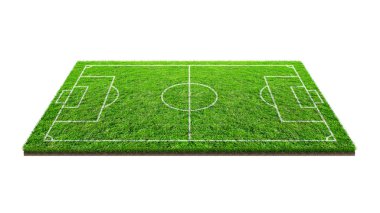 Futbol futbol sahası izole kırpma yolu ile beyaz arka plan üzerinde. Futbol Stadyumu arka plan çizgi deseni ile ve yeşil çim alanın.
