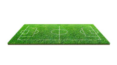 Futbol futbol sahası izole kırpma yolu ile beyaz arka plan üzerinde. Futbol Stadyumu arka plan çizgi deseni ile ve yeşil çim alanın.
