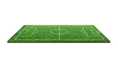 Futbol futbol sahası izole kırpma yolu ile beyaz arka plan üzerinde. Futbol Stadyumu arka plan çizgi deseni ile ve yeşil çim alanın.