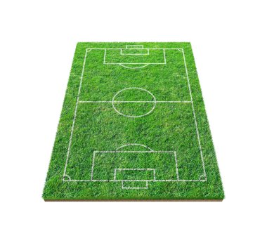 Futbol futbol sahası izole kırpma yolu ile beyaz arka plan üzerinde. Futbol Stadyumu arka plan çizgi deseni ile ve yeşil çim alanın.