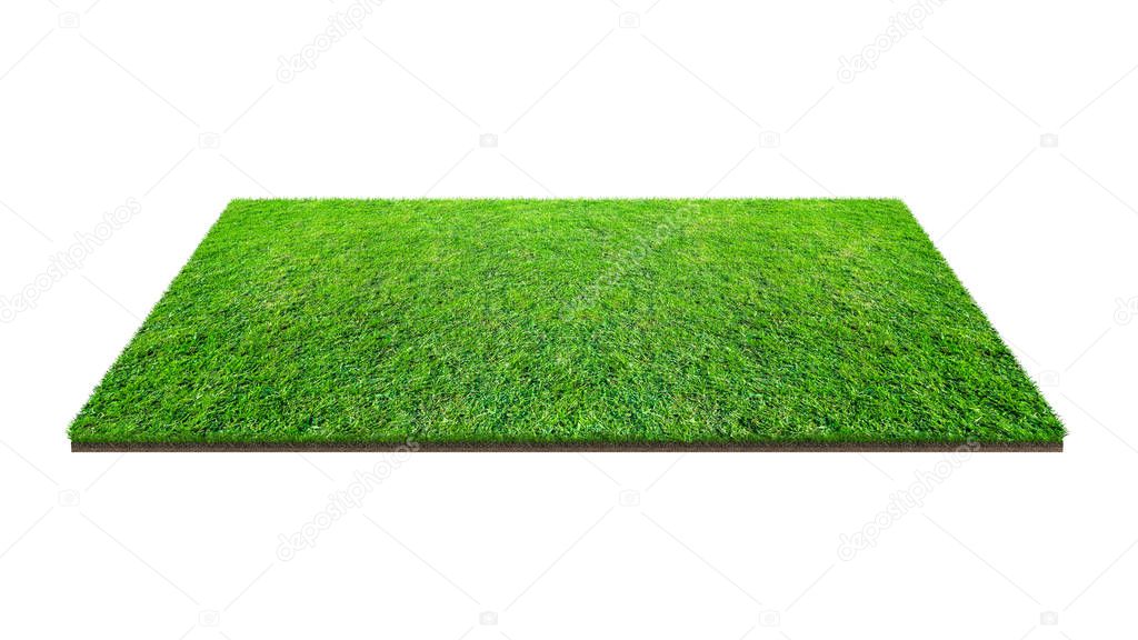 Green grass field isolated on white with clipping path. Sports field. Summer team games. Exercise and recreation place.