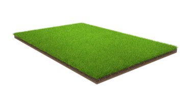 3D render izole kırpma yolu ile beyaz zemin üzerine yeşil çim alanın. Spor alanı. Egzersiz ve eğlence yeri.