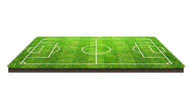Futbol sahası veya futbol sahası izole kırpma yolu beyaz zemin üzerine yeşil çim desen doku üzerinde. Çizgi deseni yeşil çim futbol Stadı arka plan.