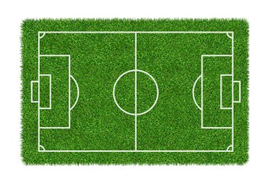 Futbol sahası veya futbol sahası izole kırpma yolu beyaz zemin üzerine yeşil çim desen doku üzerinde.