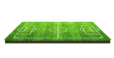 Futbol sahası veya futbol sahası izole kırpma yolu beyaz zemin üzerine yeşil çim desen doku üzerinde. Çizgi deseni yeşil çim futbol Stadı arka plan.