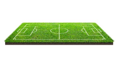 Futbol sahası veya futbol sahası izole kırpma yolu beyaz zemin üzerine yeşil çim desen doku üzerinde. Çizgi deseni yeşil çim futbol Stadı arka plan.