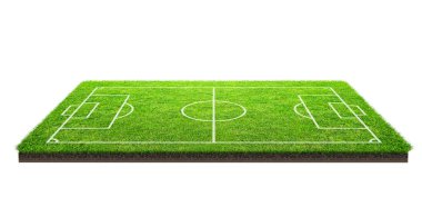 Futbol sahası veya futbol sahası izole kırpma yolu beyaz zemin üzerine yeşil çim desen doku üzerinde. Çizgi deseni yeşil çim futbol Stadı arka plan.