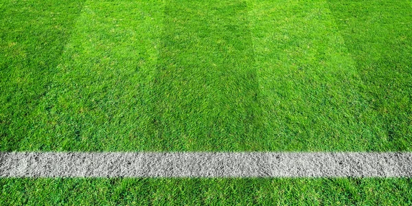 Voetbal lijn in groene gras van een voetbalveld. Groen gazon veld pat — Stockfoto