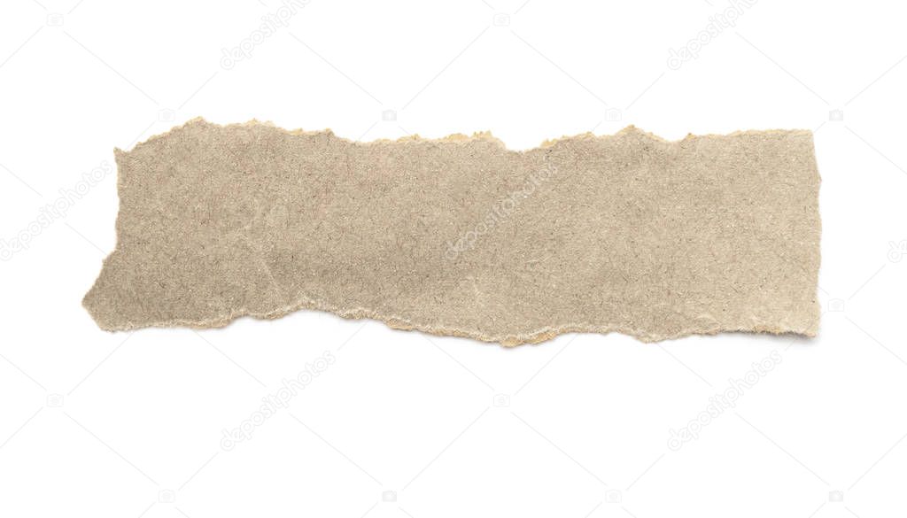 Recycled paper craft stick on a white background. Brown paper to