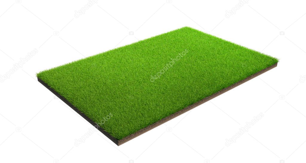 3d rendering of green grass field isolated on a white background with clipping path. Sports field. Exercise and recreation place.