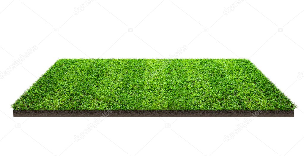 Green grass field isolated on white with clipping path. Sports field. Summer team games. Exercise and recreation place.