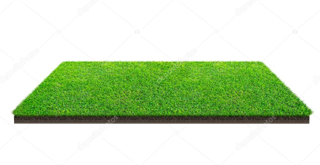 Green grass field isolated on white with clipping path. Sports field. Summer team games. Exercise and recreation place.