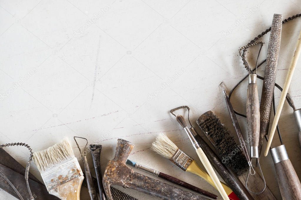 Sculpture tools. Art and craft tools on a white background.