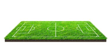 Futbol sahası veya futbol sahası izole kırpma yolu beyaz zemin üzerine yeşil çim desen doku üzerinde. Çizgi deseni yeşil çim futbol Stadı arka plan.