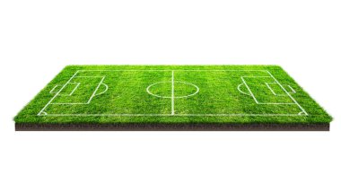 Futbol sahası veya futbol sahası izole kırpma yolu beyaz zemin üzerine yeşil çim desen doku üzerinde. Çizgi deseni yeşil çim futbol Stadı arka plan.