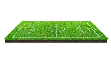 Futbol sahası veya futbol sahası izole kırpma yolu beyaz zemin üzerine yeşil çim desen doku üzerinde. Çizgi deseni yeşil çim futbol Stadı arka plan.