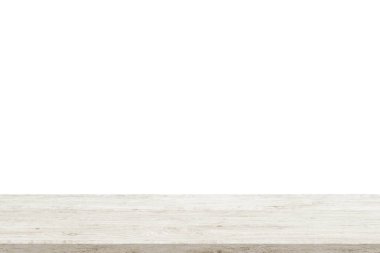 Boş ahşap masa üstü beyaz arka plan üzerinde - izole kullanmak olabilir