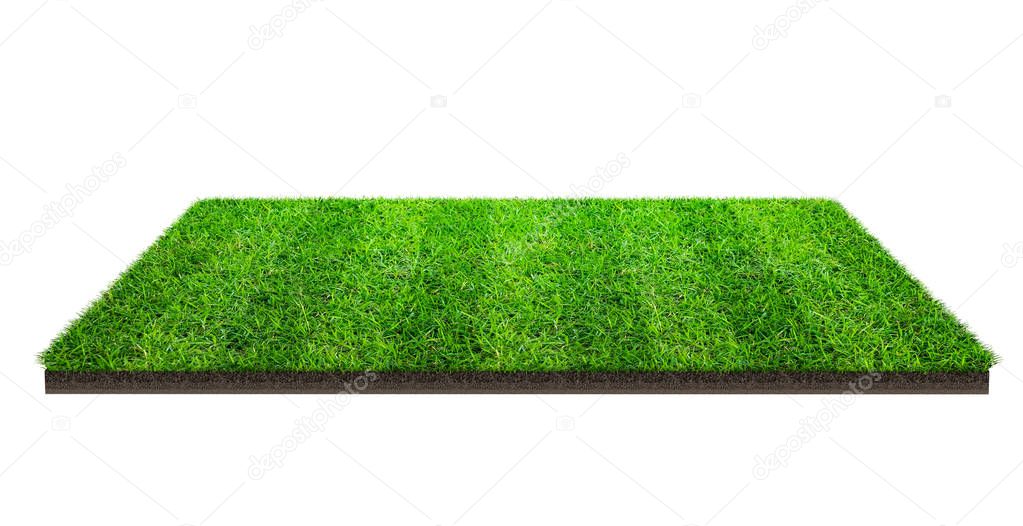 Green grass field isolated on white with clipping path. Sports field. Summer team games. Exercise and recreation place.