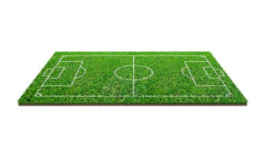 Futbol futbol sahası izole kırpma yolu ile beyaz arka plan üzerinde. Futbol Stadyumu arka plan çizgi deseni ile ve yeşil çim alanın.