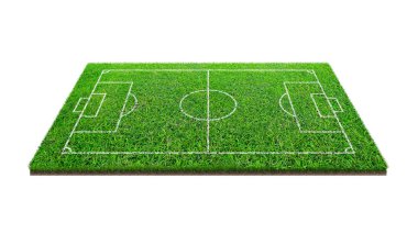 Futbol futbol sahası izole kırpma yolu ile beyaz arka plan üzerinde. Futbol Stadyumu arka plan çizgi deseni ile ve yeşil çim alanın.