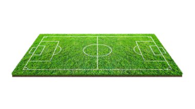 Futbol futbol sahası izole kırpma yolu ile beyaz arka plan üzerinde. Futbol Stadyumu arka plan çizgi deseni ile ve yeşil çim alanın.