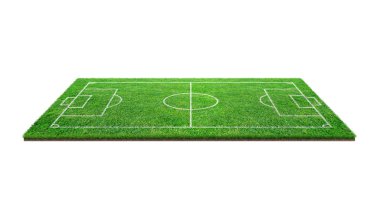 Futbol futbol sahası izole kırpma yolu ile beyaz arka plan üzerinde. Futbol Stadyumu arka plan çizgi deseni ile ve yeşil çim alanın.