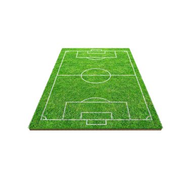 Futbol futbol sahası izole kırpma yolu ile beyaz arka plan üzerinde. Futbol Stadyumu arka plan çizgi deseni ile ve yeşil çim alanın.