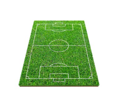 Futbol futbol sahası izole kırpma yolu ile beyaz arka plan üzerinde. Futbol Stadyumu arka plan çizgi deseni ile ve yeşil çim alanın.