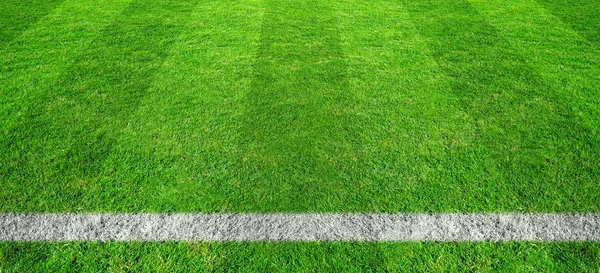 축구장의 푸른 잔디에서 축구 선입니다. 녹색 잔디 필드 팻 — 스톡 사진