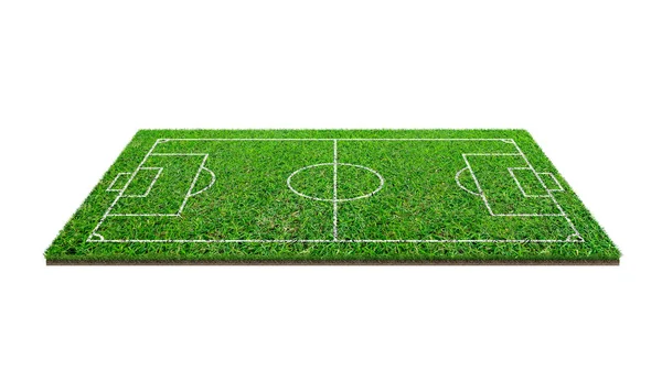 サッカー サッカー フィールド クリッピング パスと白い背景で隔離 サッカー スタジアムの背景の線の模様と緑の芝生のフィールドの — ストック写真