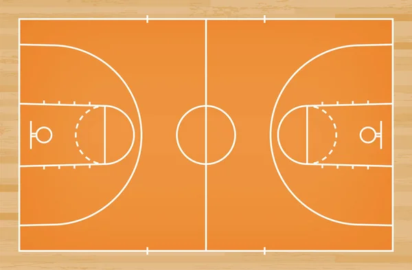Piso de quadra de basquete com linha no padrão de madeira textura backgro —  Vetores de Stock