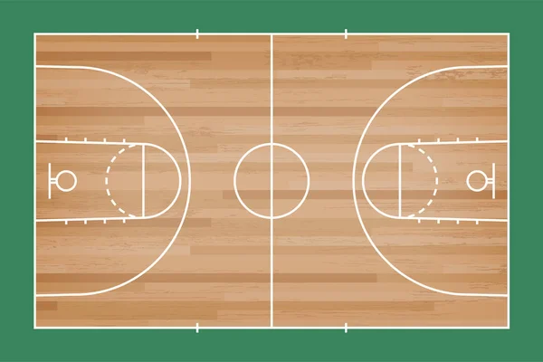 Piso de quadra de basquete com linha no padrão de madeira textura backgro — Vetor de Stock