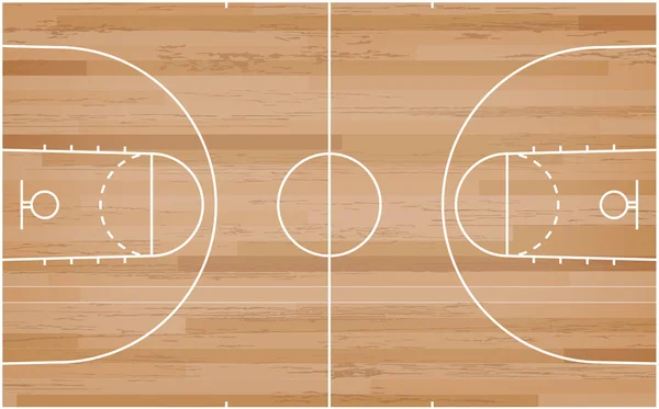 Suelo de cancha de baloncesto con línea en la textura del patrón de madera backgro — Vector de stock