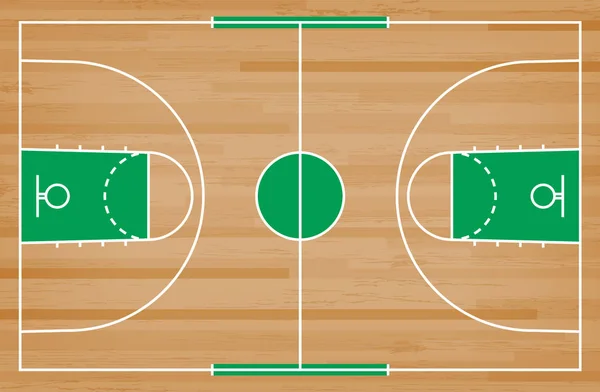 Suelo de cancha de baloncesto verde con fondo de línea. Baske. — Vector de stock
