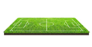 Futbol sahası veya futbol sahası izole kırpma yolu beyaz zemin üzerine yeşil çim desen doku üzerinde. Çizgi deseni yeşil çim futbol Stadı arka plan.