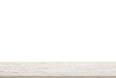 Boş ahşap masa üstü beyaz arka plan üzerinde - izole kullanmak olabilir