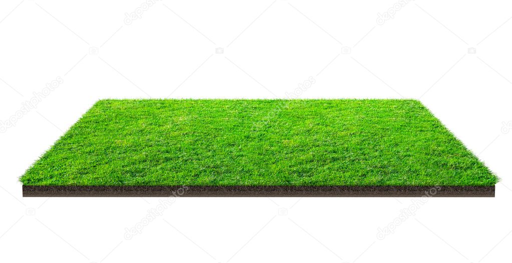 Green grass field isolated on white with clipping path. Sports field. Summer team games. Exercise and recreation place.