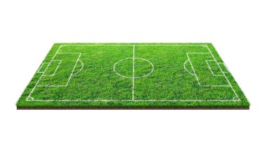 Futbol sahası veya futbol sahası izole kırpma yolu beyaz zemin üzerine yeşil çim desen doku üzerinde. Çizgi deseni yeşil çim futbol Stadı arka plan.